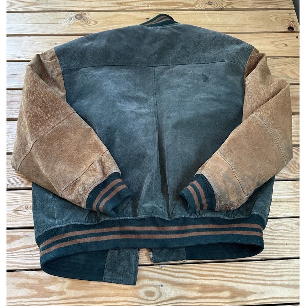 Vintage Watershed William Barry Leather Bomber Jacket Size XL Men’s Green Brown - Picture 2 of 12